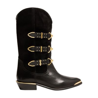 Isabel Marant Mexia Studded Leather And Suede Knee Boots In Black