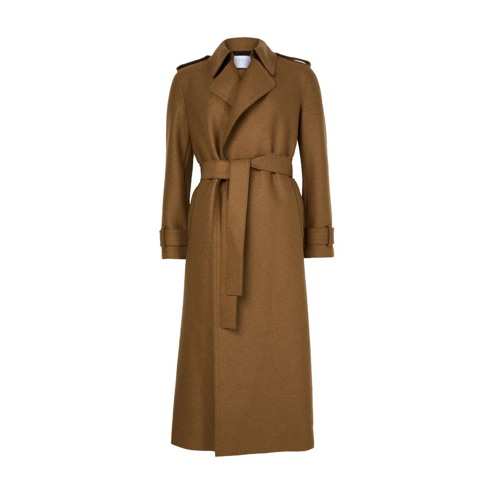 Double-stitched long trench in pressed wool thumbnail 7