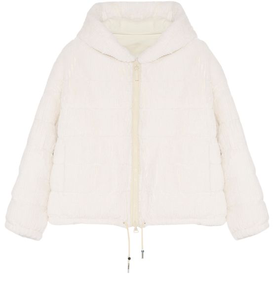 Yves Salomon White Short Rabbit Fur Puffer Jacket for Women size 38 FR 24S