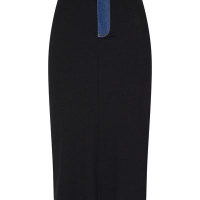 Midi ribbed denim skirt