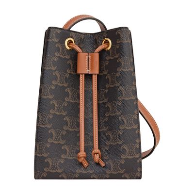 Women s Teen Drawstring in striped textile and calfskin CELINE 24S