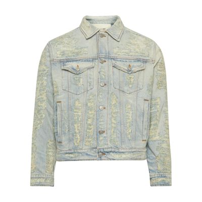 Shop Alyx Destroyed Denim Jacket In Tan Denim Blue