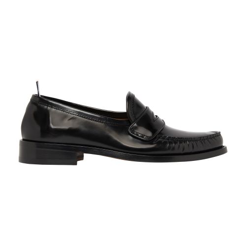Thom Browne Soft Patent Leather Varsity Penny Loafer In Black