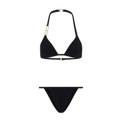 Dolce & Gabbana Jersey Triangle Bikini Set W/ Logo In Black