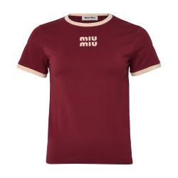 23ss Miu Miu Grey ロゴワッペンコットンTシャツ