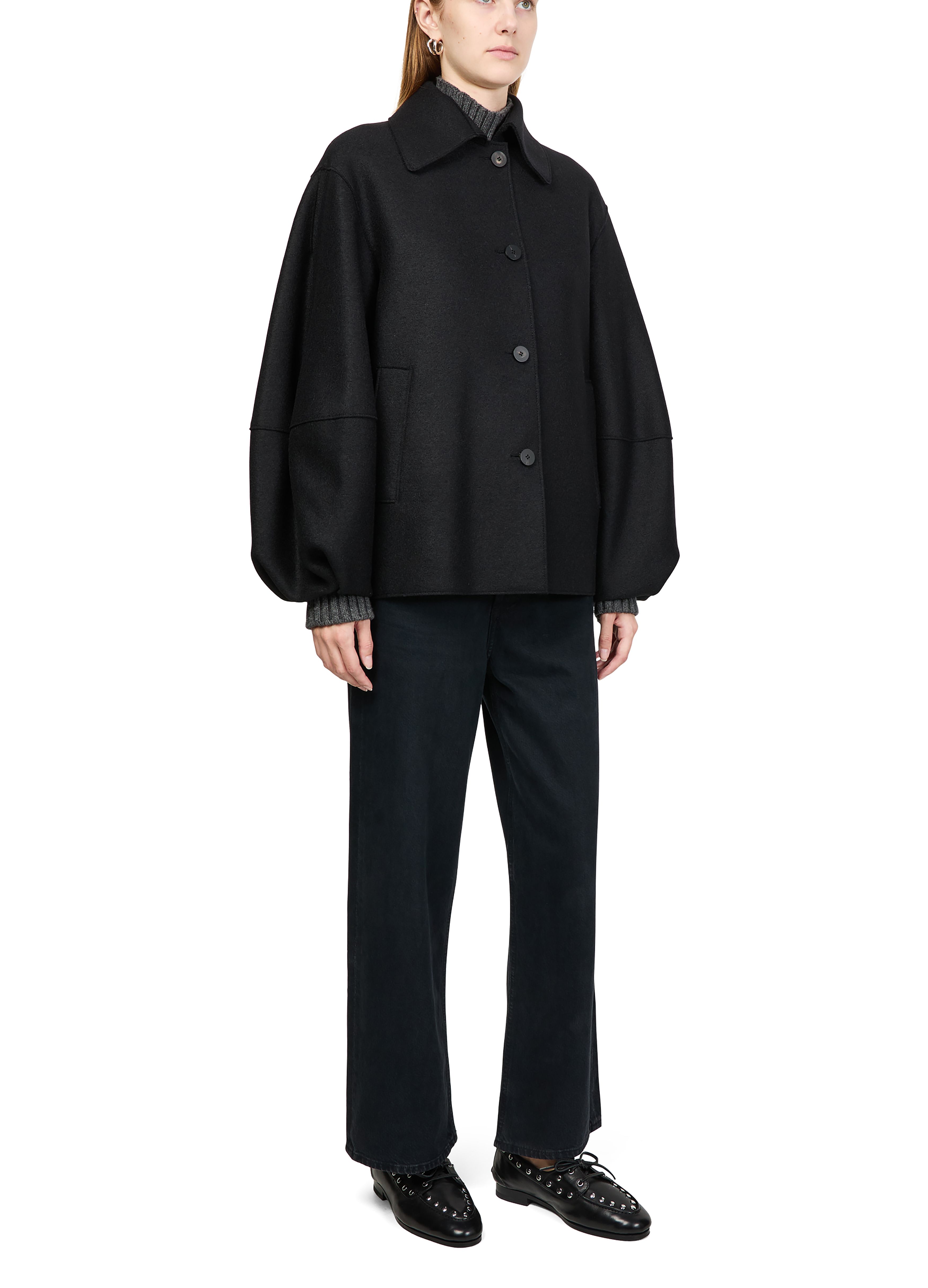 Puff-sleeved jacket in pressed wool thumbnail 6