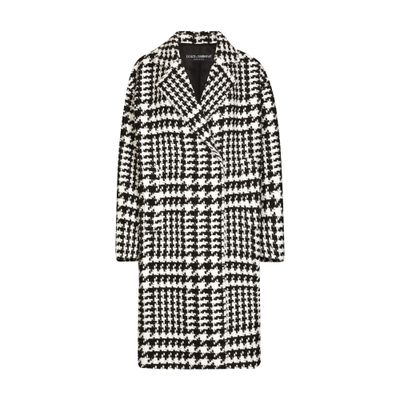 Dolce & Gabbana Black And White Coat With All-over Check Motiv In Wool Blend Woman In Multicolor