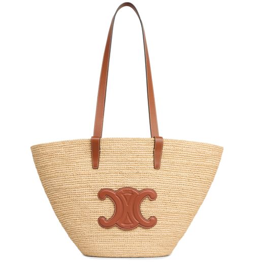 CELINE Medium supple panier in raffia and calfskin