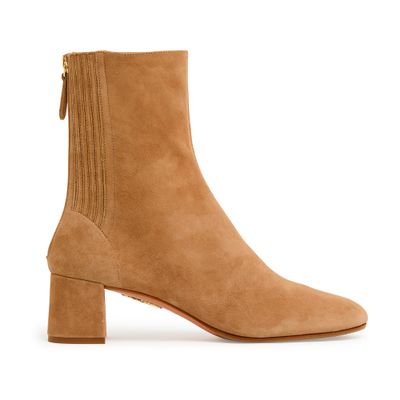 Aquazzura Camel Brown Saint Honore 50 Suede Ankle Boots In Beige