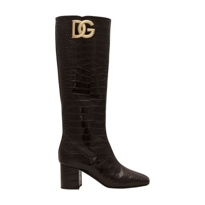 Dolce & Gabbana 60mm Logo-plaque Leather Boots In Dark_brown