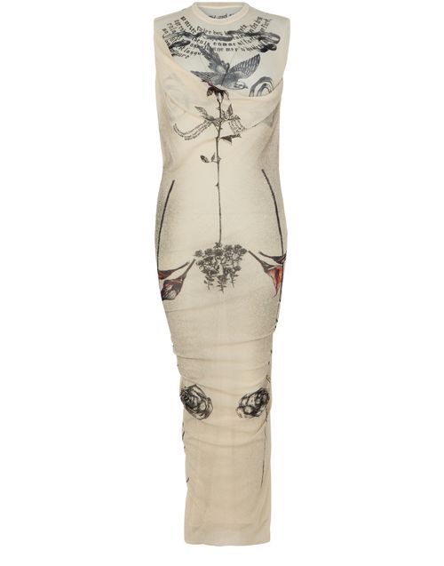 JEAN PAUL GAULTIER Robe longue en mesh imprimé Tattoo à double couche