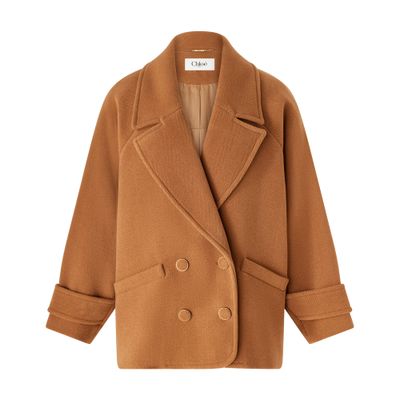 Chloé Woolen Cropped Coat In Brown