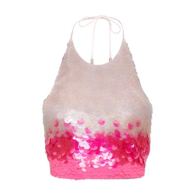 David Koma Womens Neon Pink Sequin-embellished Halter-neck Woven Top