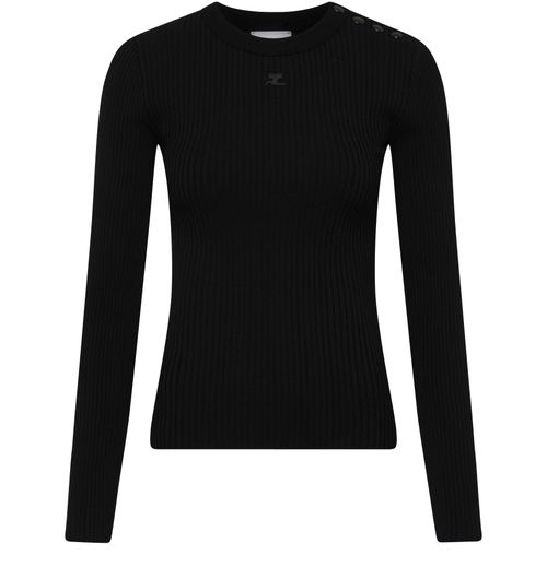 COURREGES Pull en maille à bords-côtes avec boutons pression sur l'épaule