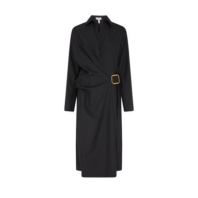 Loewe Belted Wool Dress In Black