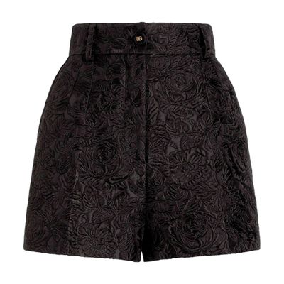 Dolce & Gabbana Quilted Floral Jacquard Shorts In Black