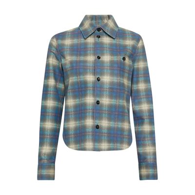Bottega Veneta Check-printed Leather Flannel Shirt In Multi Light Blue