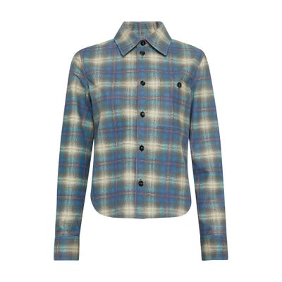 Shop Bottega Veneta Flannel-printed Leather Shirt In Multi Light Blue