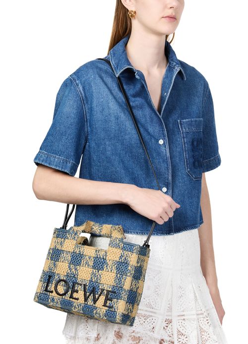 LOEWE LOEWE Font Gingham small raffia tote bag