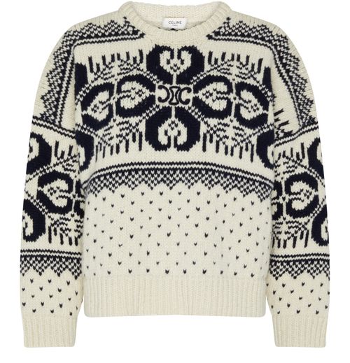 CELINE Pull col rond en cachemire et laine Fair Isle