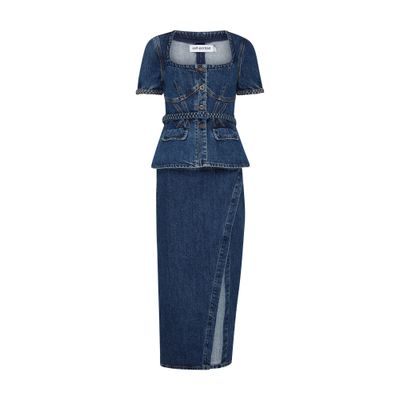 Self-portrait Convertible Belted Denim Midi Dress In Blue