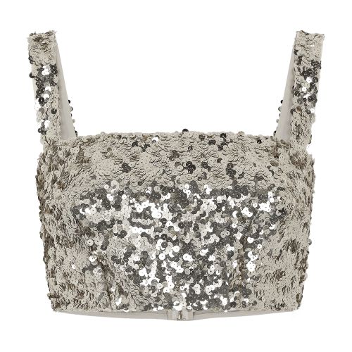 Dolce & Gabbana Sequined Crop Top With Straps In Gold