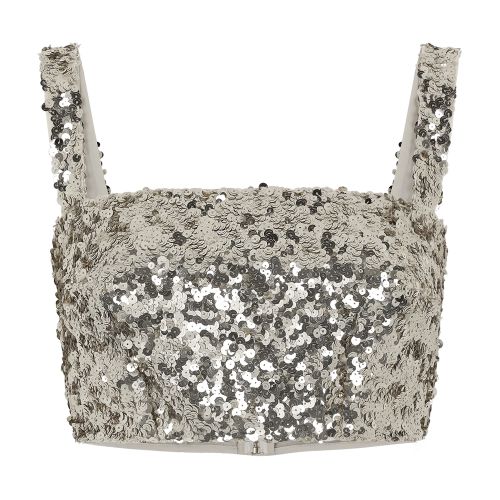 Shop Dolce & Gabbana Sequined Crop Top With Straps In Gold