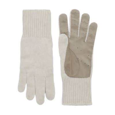Brunello Cucinelli Cashmere Knit Gloves With Suede Palm In Grey