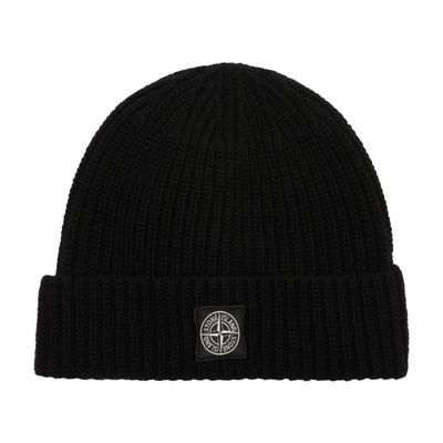 Stone Island Logo Beanie In Black
