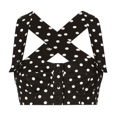 Dolce & Gabbana Cotton Corset Top With Polka-dot Print In Black