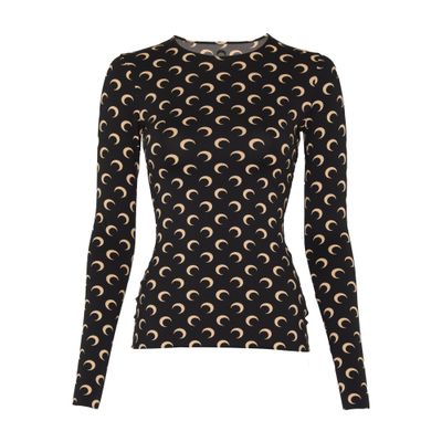 Marine Serre Moon Printed Jersey Second Skin Crewneck Top In Brown