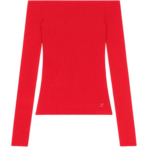 COURREGES Off shoulder rib knit top
