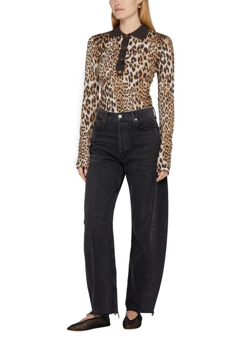 GANNI Fine merino jacquard leopard polo