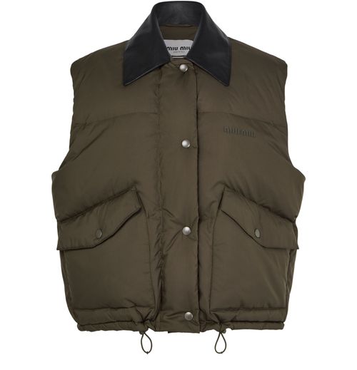 MIU MIU Sleeveless puffer jacket with leather collar