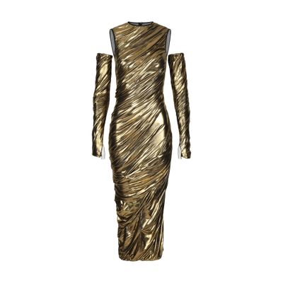 Shop Dolce & Gabbana Organza Midi Dress With Gloves In Gold