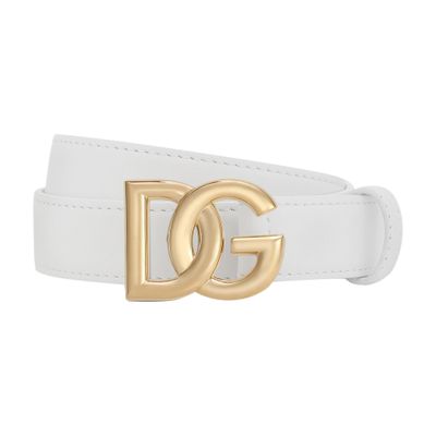 Dolce & Gabbana Calfskin Belt With Dg Logo In Optical White