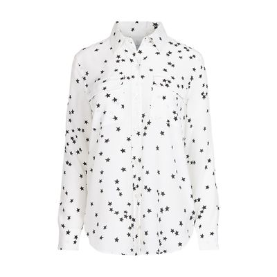 Equipment White Shirt With All-over Star Motif And Patch Pockets On The Chest In Silk Woman In White