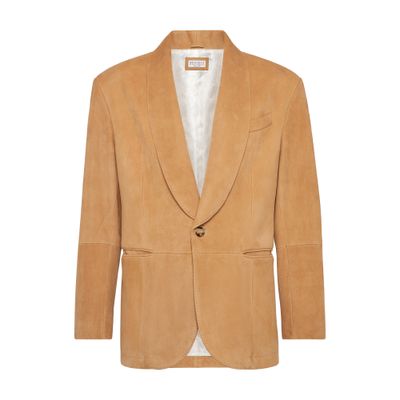 Brunello Cucinelli Suede Blazer In Beige
