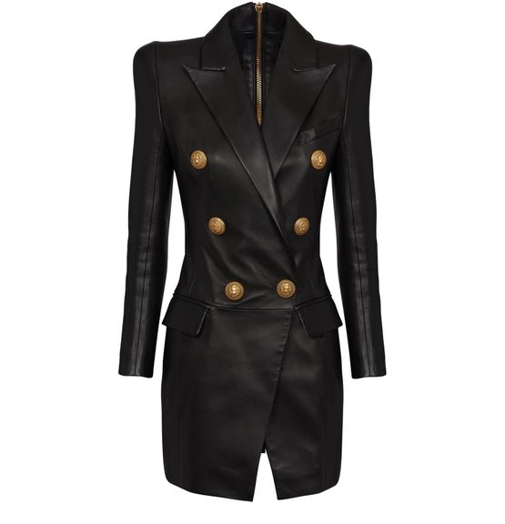 Balmain Leather Blazer Mini Dress Black