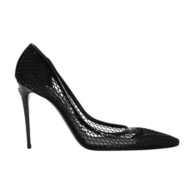 Mesh and patent leather pumps