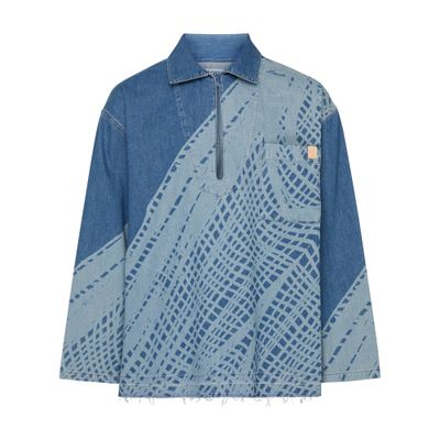 Loewe Printed Half-zip Denim Coat In Blue