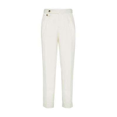 Brunello Cucinelli Cotton Gabardine Tailored Trousers In White