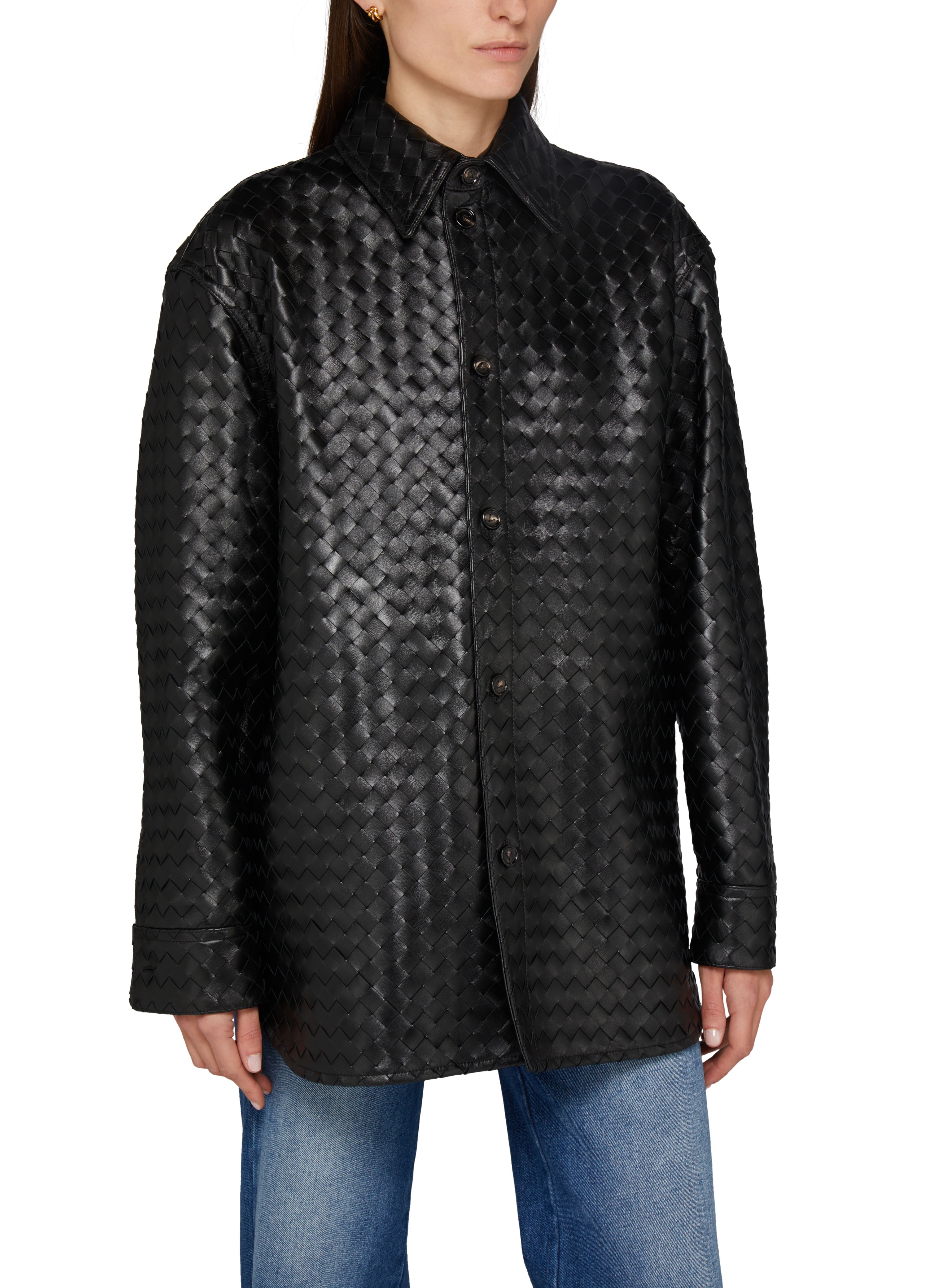 Intrecciato casual leather shirt thumbnail 4