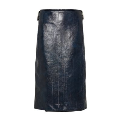 Shop Bottega Veneta Embossed Leather Midi Skirt In Mistral