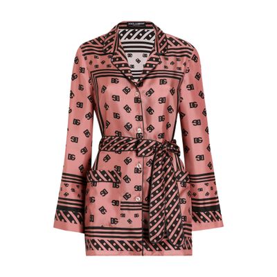 Dolce & Gabbana Silk Twill Pajama Shirt Dg Logo In Multicolor