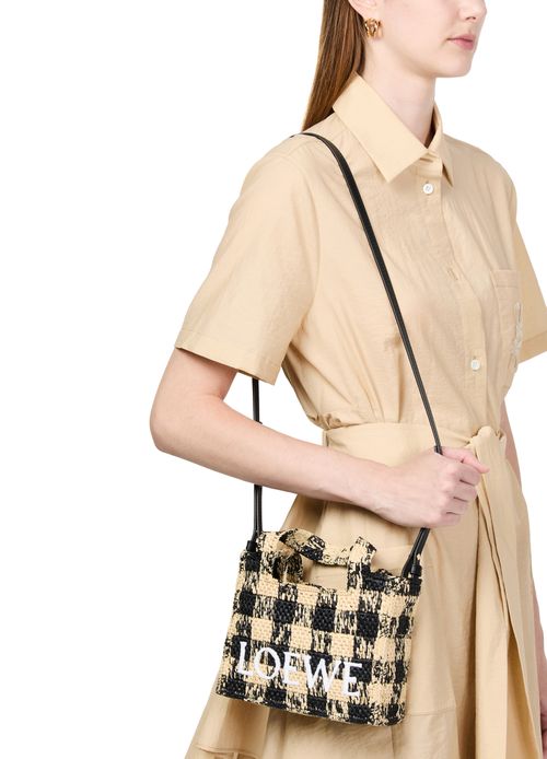 LOEWE LOEWE Font Gingham mini raffia tote bag