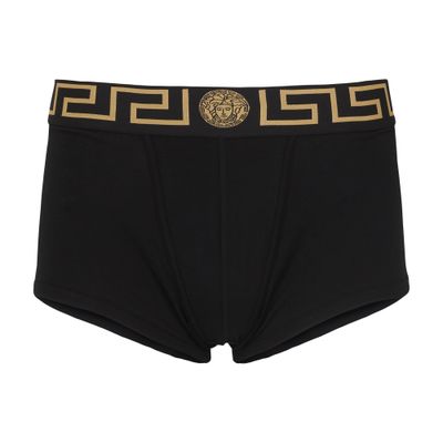 Shop Versace Pack Of Two Boxer Shorts With Greca Border In Black White Black Gold