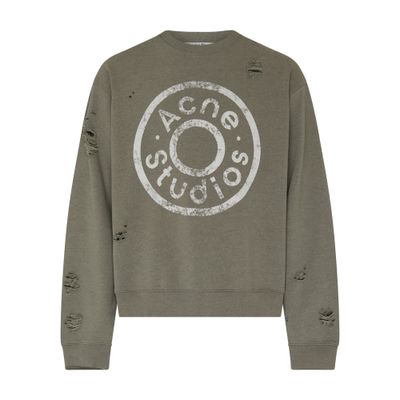 Acne Studios Franziska Button Logo Print Sweatshirt In Green