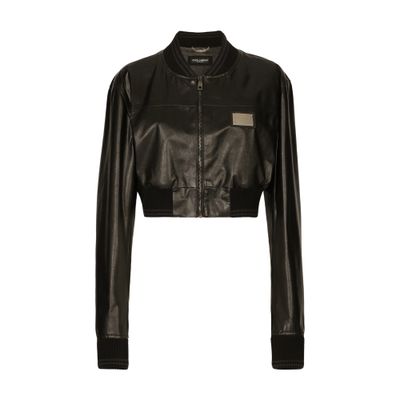Dolce & Gabbana Short Leather Jacket With Long Sleeves In Black
