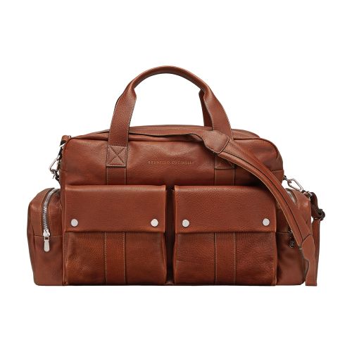 Brunello Cucinelli Leather Duffle Bag In Copper